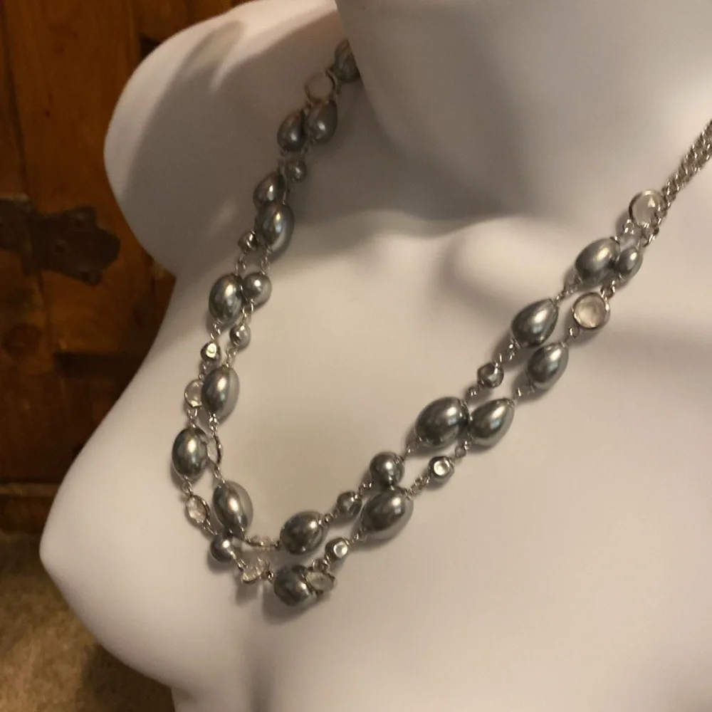 Lovely Talbots Double Strand Faux Pearl Crystal Bead Necklace